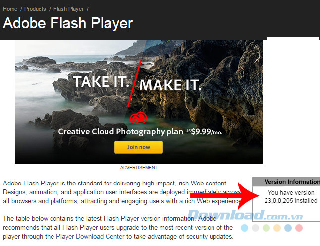 Thông tin về phiên bản Flash