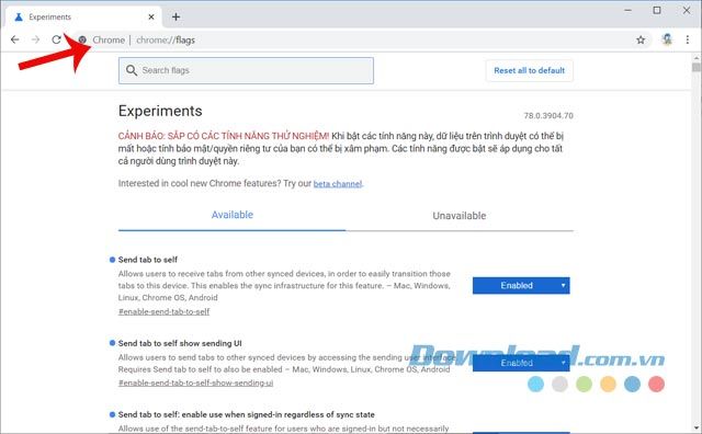 Nhập từ khóa chrome://flags vào ô tìm kiếm