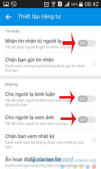 Tắt tính năng nhận tin nhắn từ người lạ