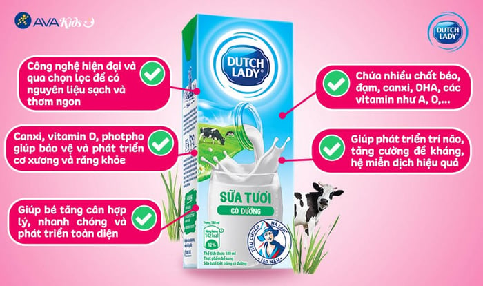 Lốc 4 hộp sữa tươi Dutch Lady có đường 180 ml