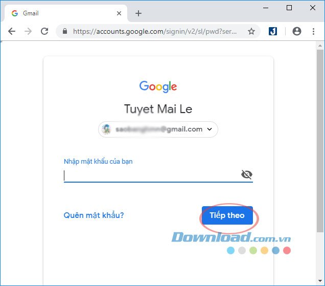 Nhập mật khẩu để đăng nhập vào Gmail