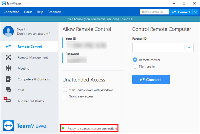 Giao diện của TeamViewer