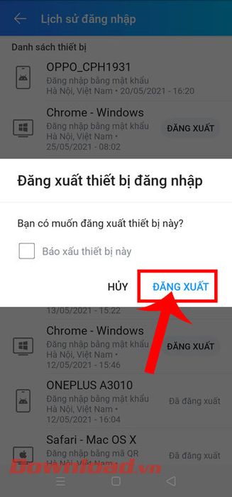 Chạm vào nút Đăng xuất