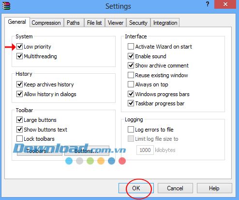 Bật chế độ ưu tiên cấu hình thấp trong WinRAR