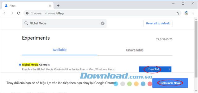 Nhấn vào Enabled và khởi động lại trình duyệt