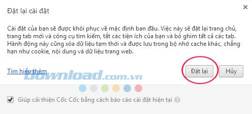 Hướng dẫn khôi phục cài đặt mặc định cho trình duyệt Cốc Cốc