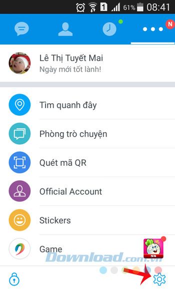 Đi vào phần Cài đặt trên Zalo