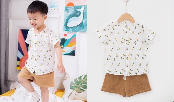 Bộ tay ngắn bé trai Lullaby NH173V màu trắng - nâu