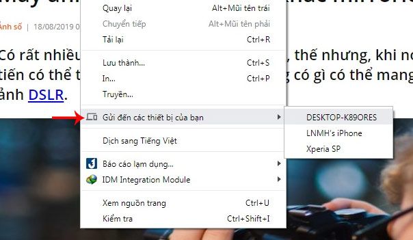 Chuyển tab đến các thiết bị khác