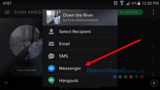 Chia sẻ bài hát từ Spotify qua Messenger