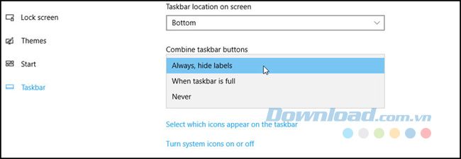 Sắp xếp các nút trên thanh Taskbar