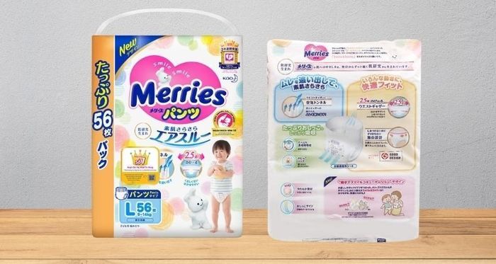 Tã dán Merries size L 56 miếng (dành cho bé từ 9 - 14 kg)