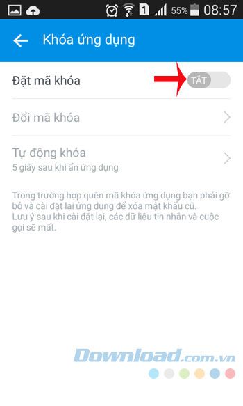 Bật tính năng đặt mã khóa