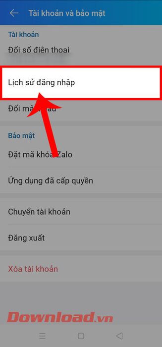 Bấm vào mục Lịch sử đăng nhập