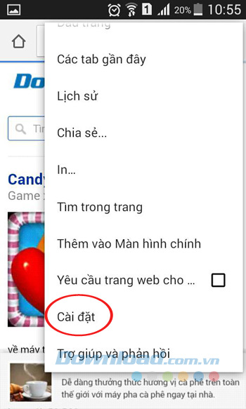 Truy cập phần Cài đặt