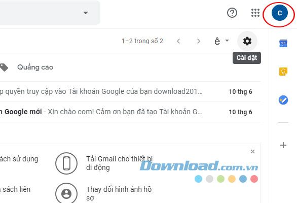 Mở cửa sổ Cài đặt trên Gmail