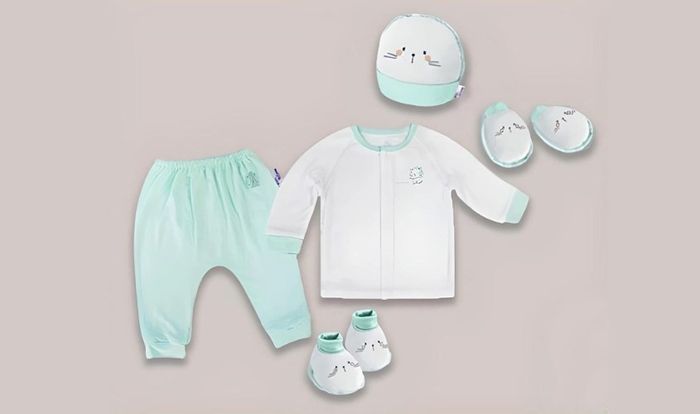 Bộ quần áo tay dài cài giữa BabyMommy màu xanh mint