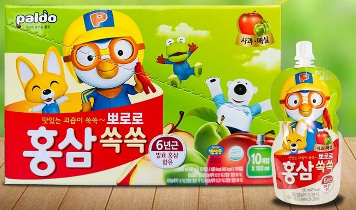 Nước ép trái cây Pororo hồng sâm vị táo, mơ 100 ml (từ 1 tuổi)