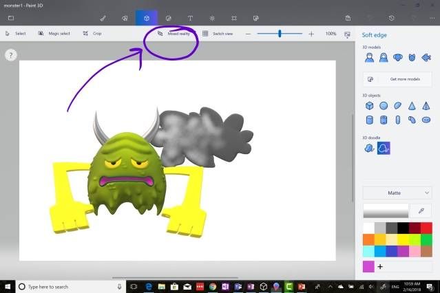 Microsoft Paint 3D sử dụng tính năng Mix Reality để đưa các vật thể vào thế giới thực.