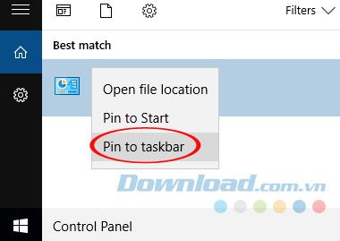 Tạo Shortcut trên Taskbar