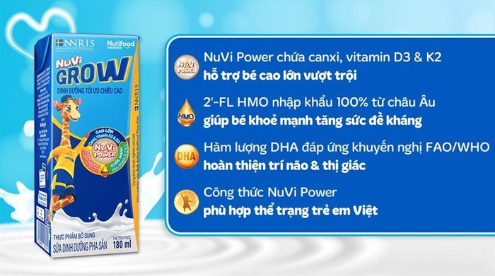 Sản phẩm sữa pha sẵn Nutifood NuVi Grow 180 ml (từ 1 tuổi)