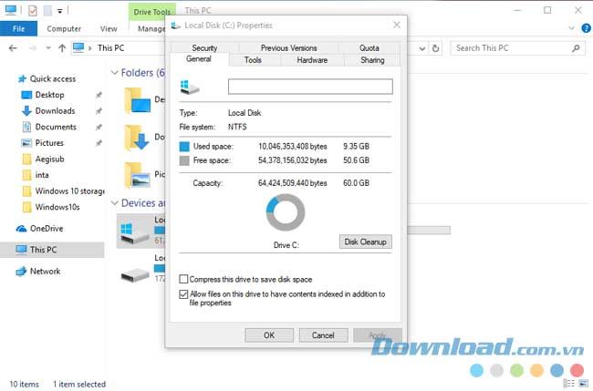 Dung lượng ổ cứng của Windows 10 Đầy Đủ