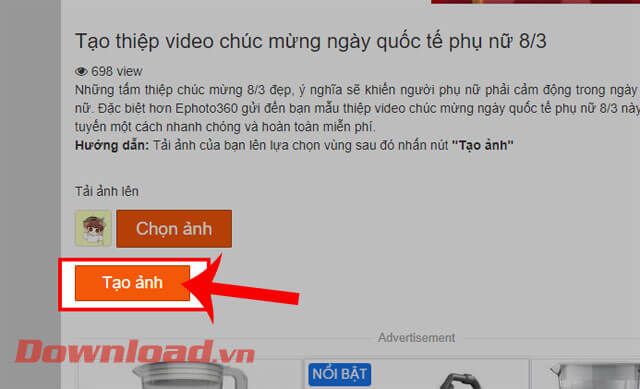 Nhấn chuột vào nút Tạo ảnh 