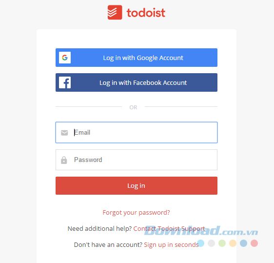 Đăng nhập vào tài khoản Todoist