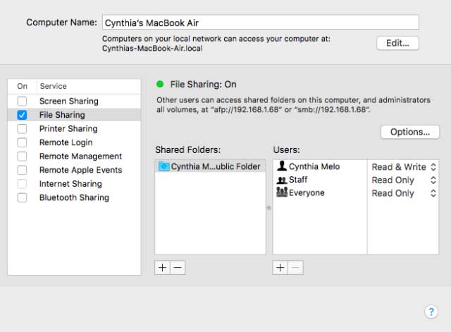 Thiết lập chia sẻ file trên máy Mac 