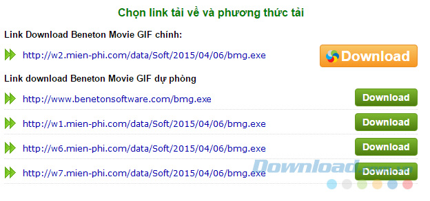 Chọn đường link tải