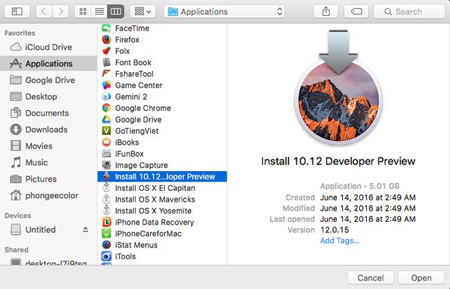 Cài đặt macOS Sierra