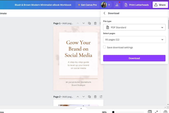 Tải ebook từ Canva