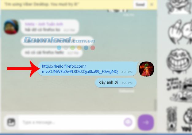 gửi liên kết cho người nhận