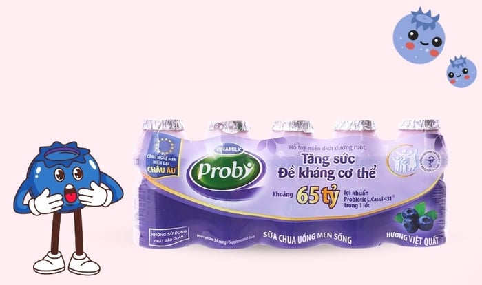 Lốc 5 chai sữa chua uống men sống Vinamilk Probi vị việt quất 65 ml (dành cho trẻ từ 1 tuổi)