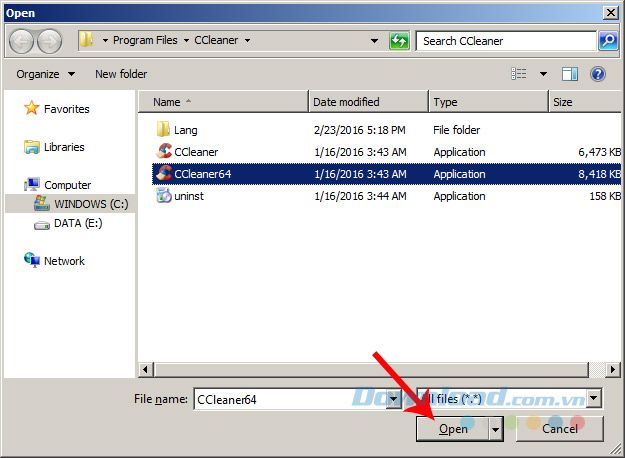 Chọn file CCleaner