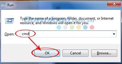 Mở hộp thoại Run và nhập từ khóa cmd