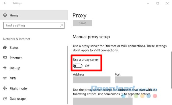 Vô hiệu hóa máy chủ Proxy