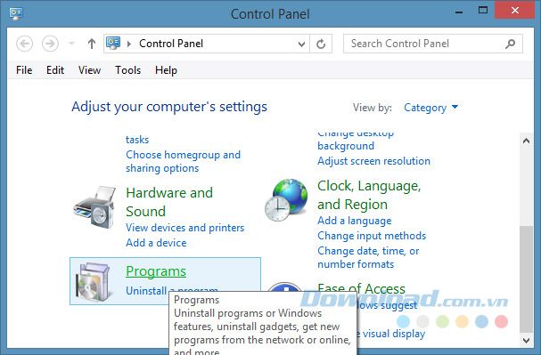 Chọn Uninstall a program trong Control Panel