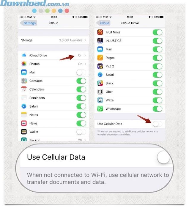 Tắt tính năng đồng bộ iCloud qua dữ liệu di động