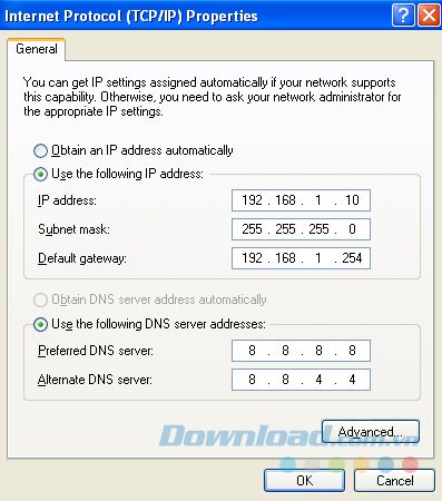 Nhập địa chỉ IP phù hợp