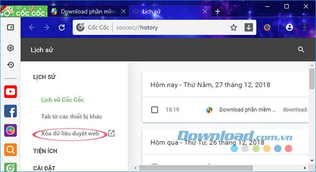 Xóa lịch sử duyệt web trên Cốc Cốc