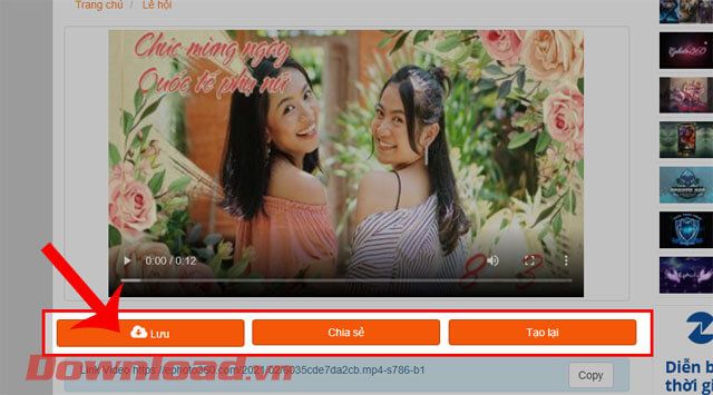 Nhấn vào nút Lưu để tải video về máy tính