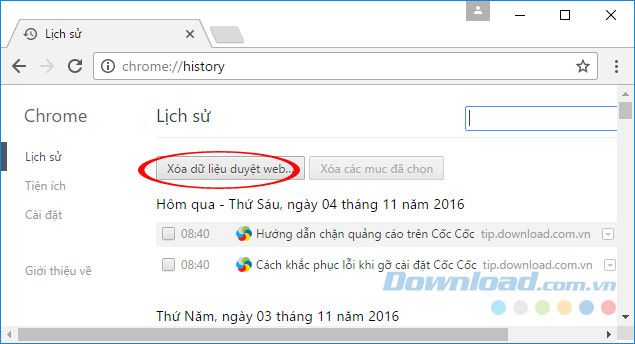 Xóa dữ liệu duyệt web