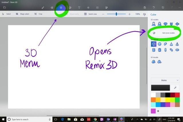 Giao diện Microsoft Paint 3D