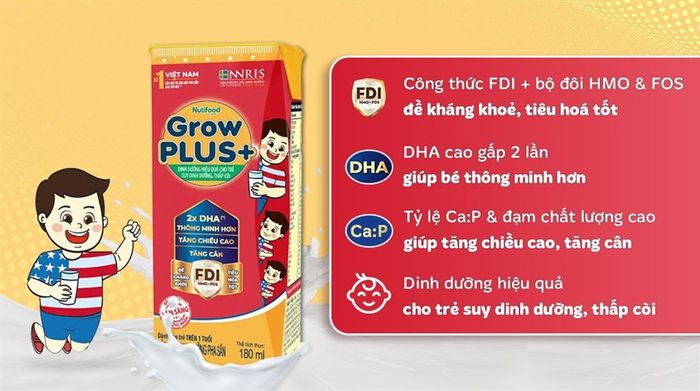 Thùng 48 hộp sữa pha sẵn NutiFood Grow Plus+ hương vani 180ml