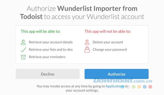 Truy cập vào nhập dữ liệu từ Wunderlist