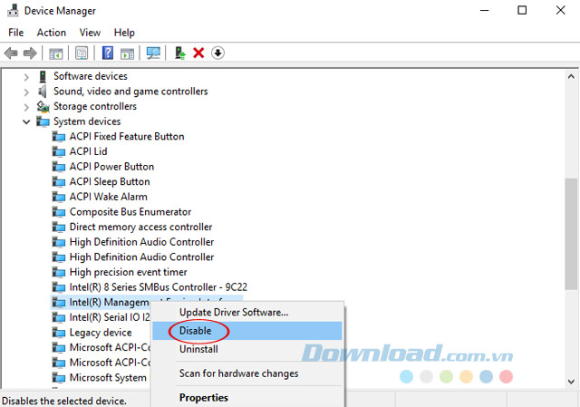 Vô hiệu hóa Giao diện Quản lý Hệ thống Intel(R)