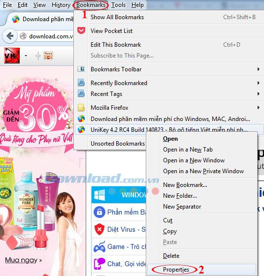 Truy cập vào trang Bookmark của Firefox