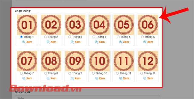 Chọn tháng để tạo lịch
