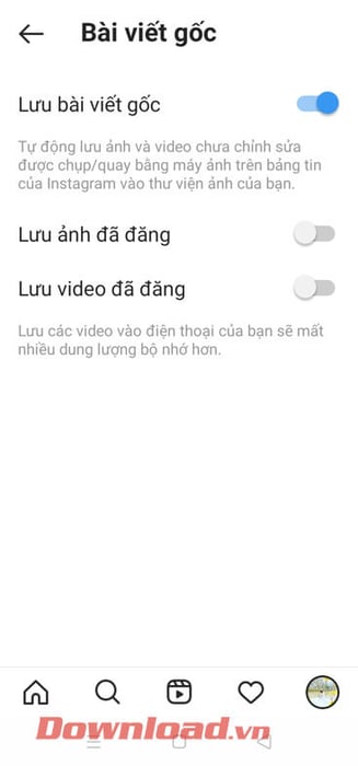 Lưu ý đã tắt chức năng lưu ảnh và video đã đăng